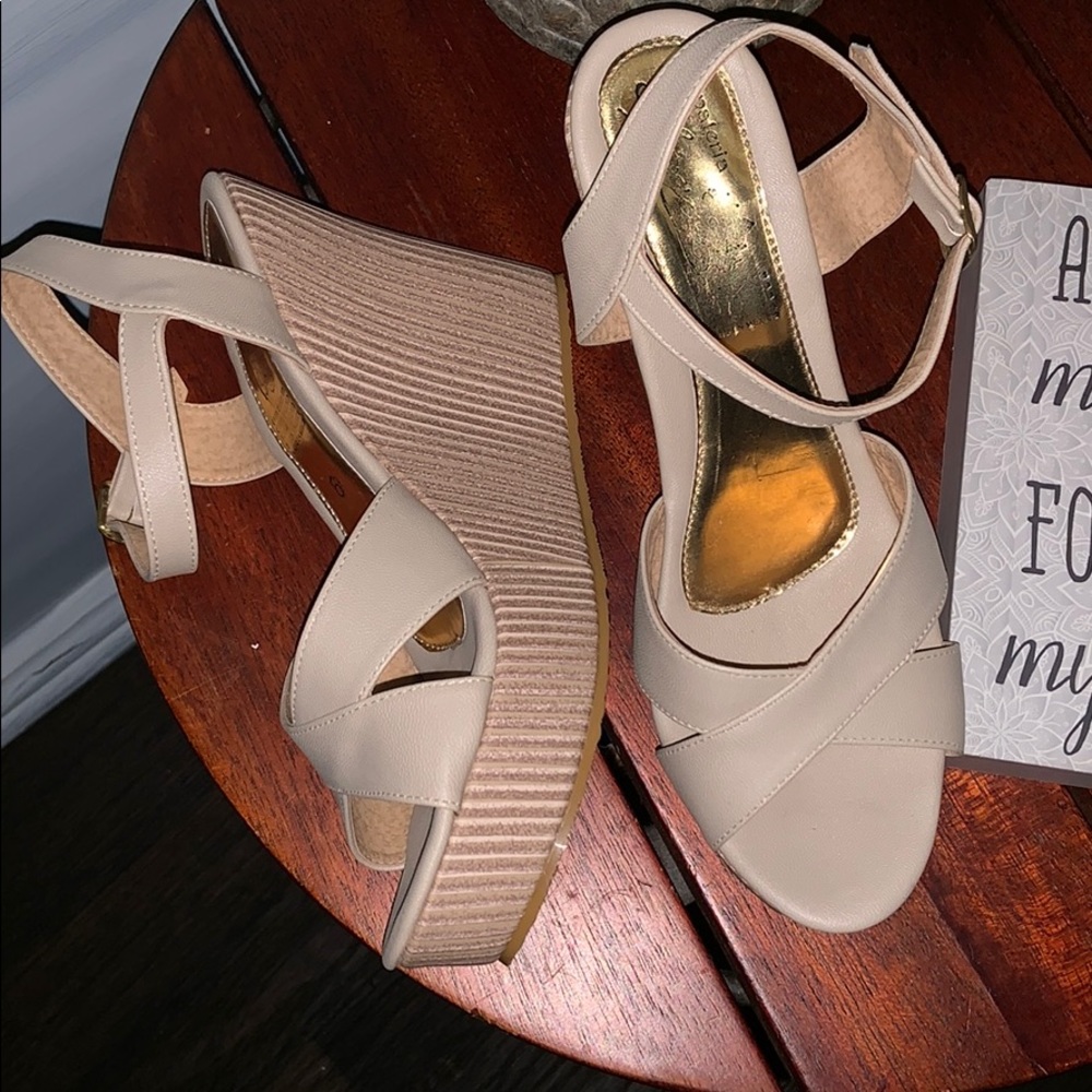 Mexican Cream Leather Wedge Sandals Handmade👠🌺 - Picture 4 of 8